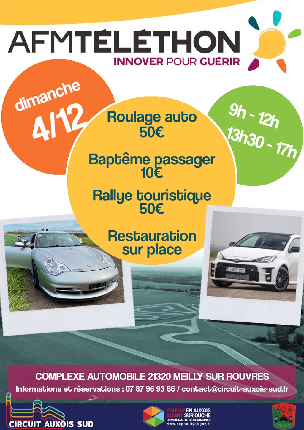 Affiche Téléthon 2022 au circuit automobile de l'Auxois