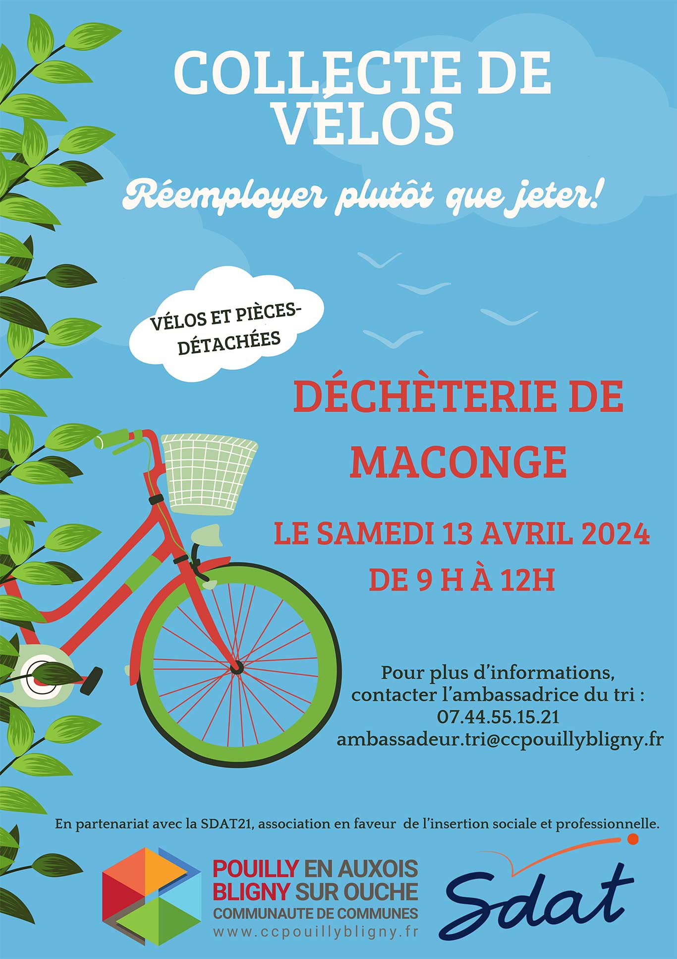 Affiche collecte de vieux vélos 2024 à la déchèterie de Maconge