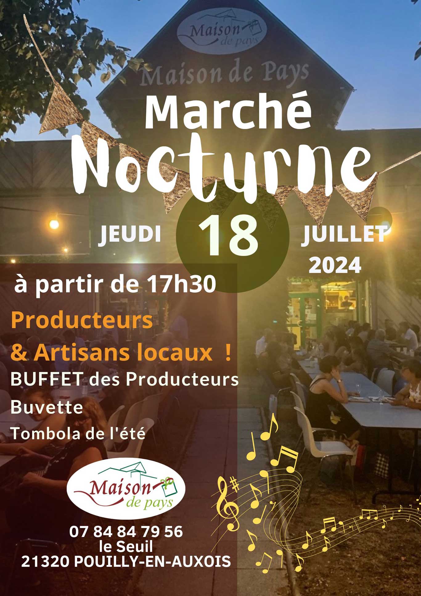 Affiche du marché nocturne 2024 de la Maison de Pays de Pouilly en Auxois