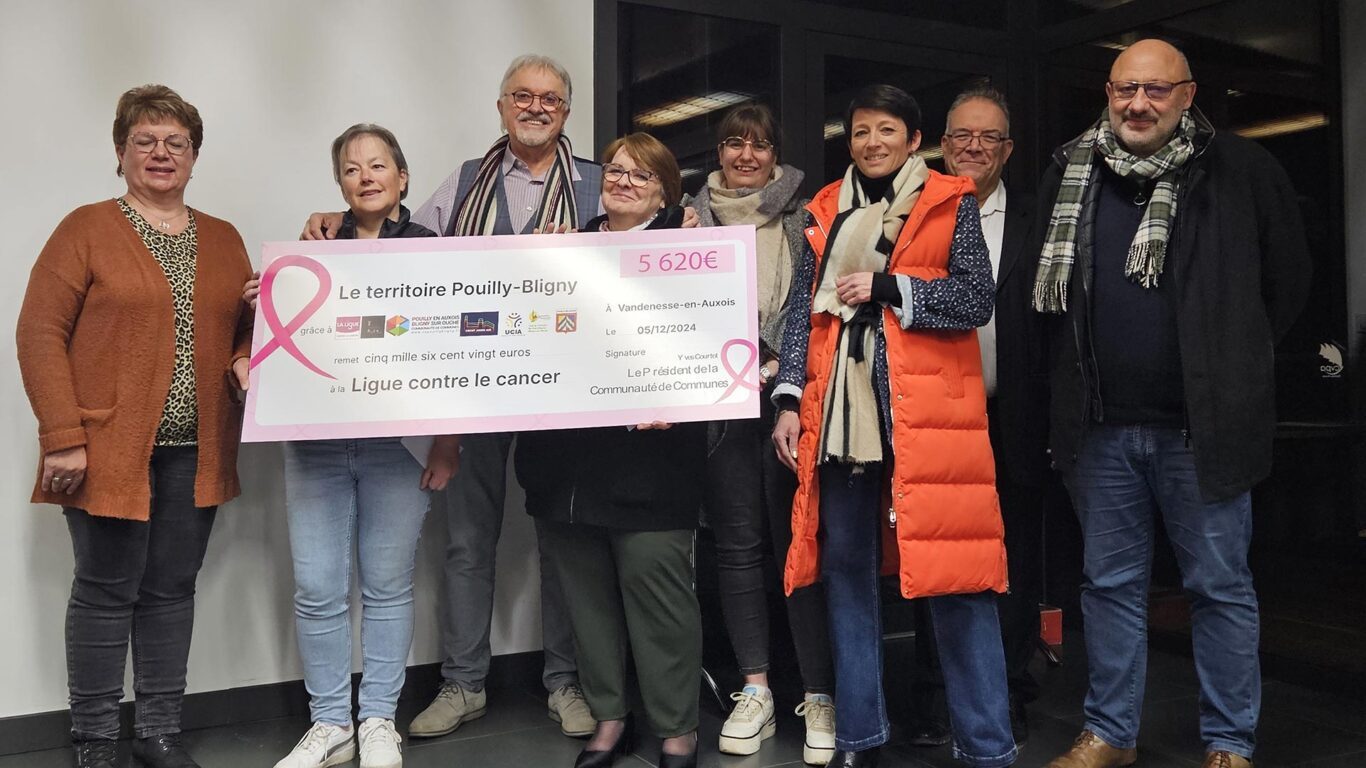 Photo de la remise de chèque à la ligue contre le cancer en octobre 2024