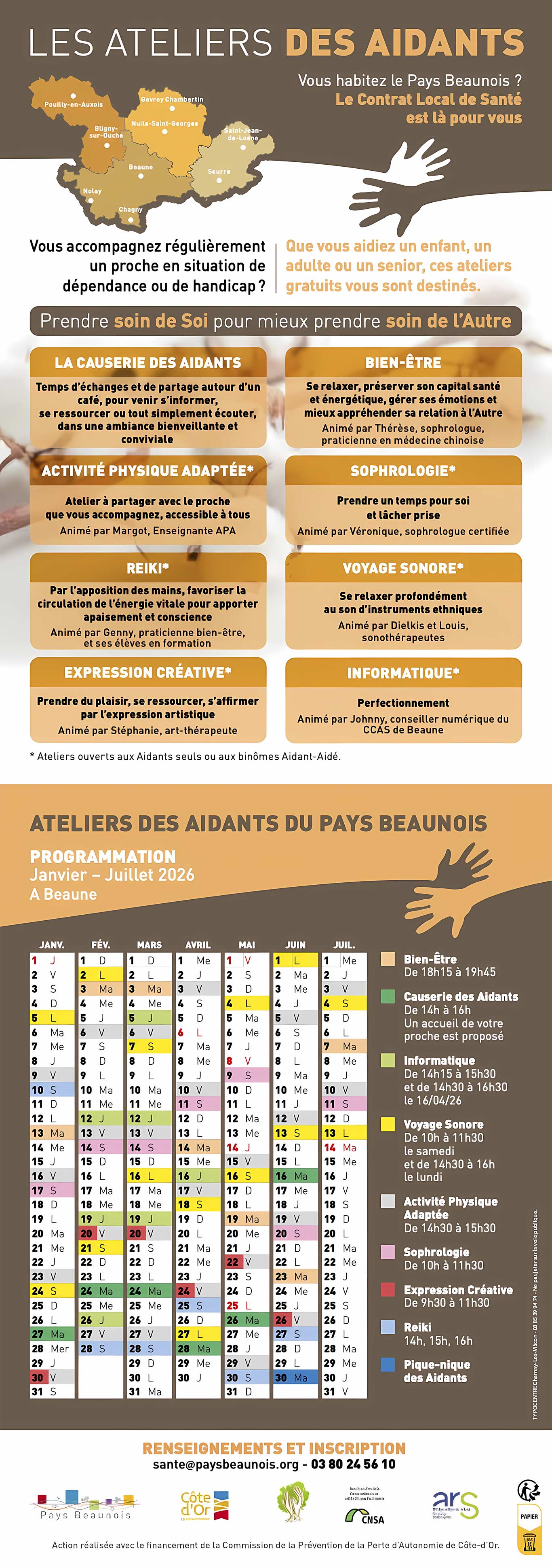 Affiche programme des ateliers des aidants 2026 du Pays Beaunois