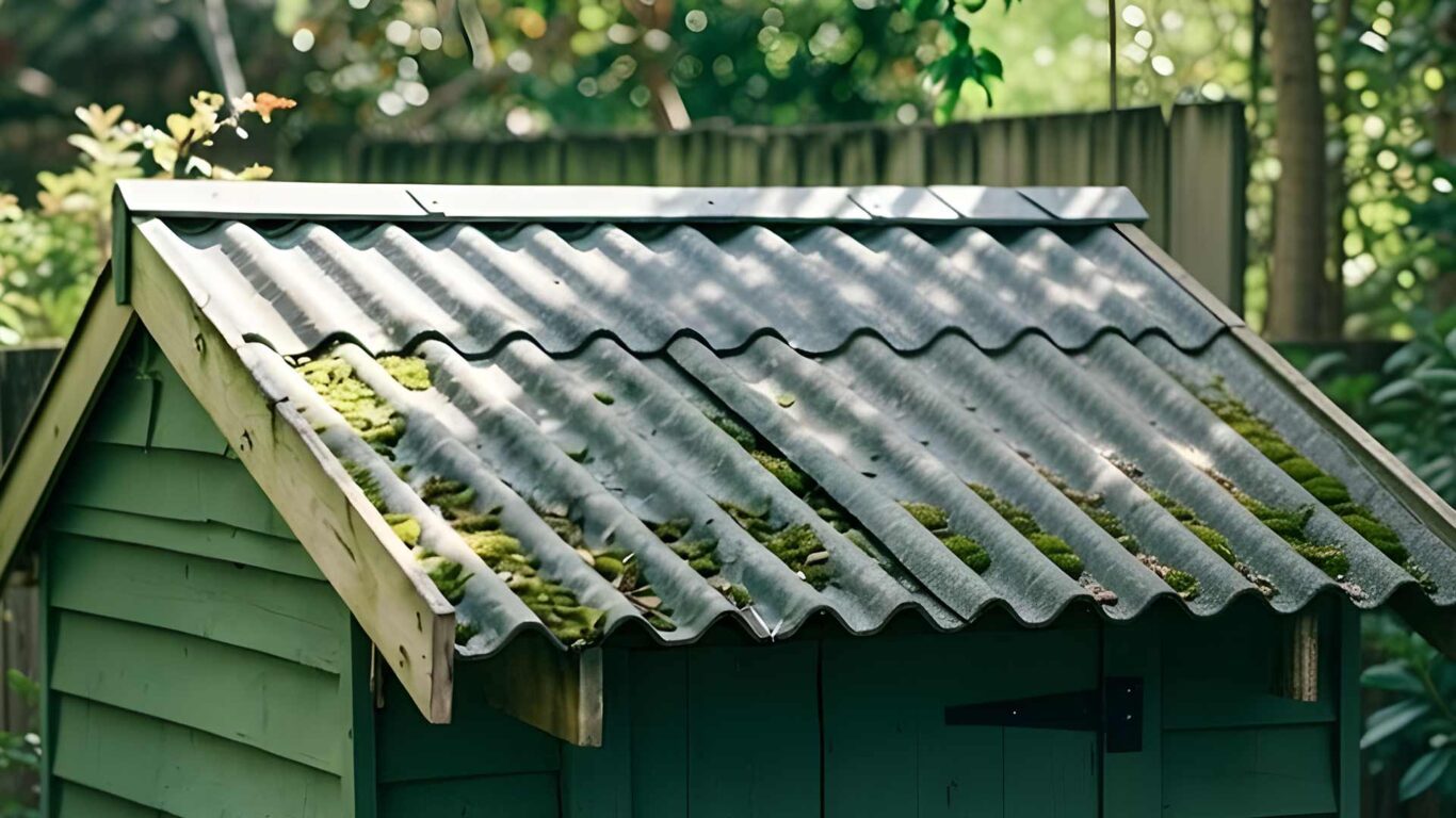 Photo d'un abri de jardin avec un toit en amiante-fibro-ciment