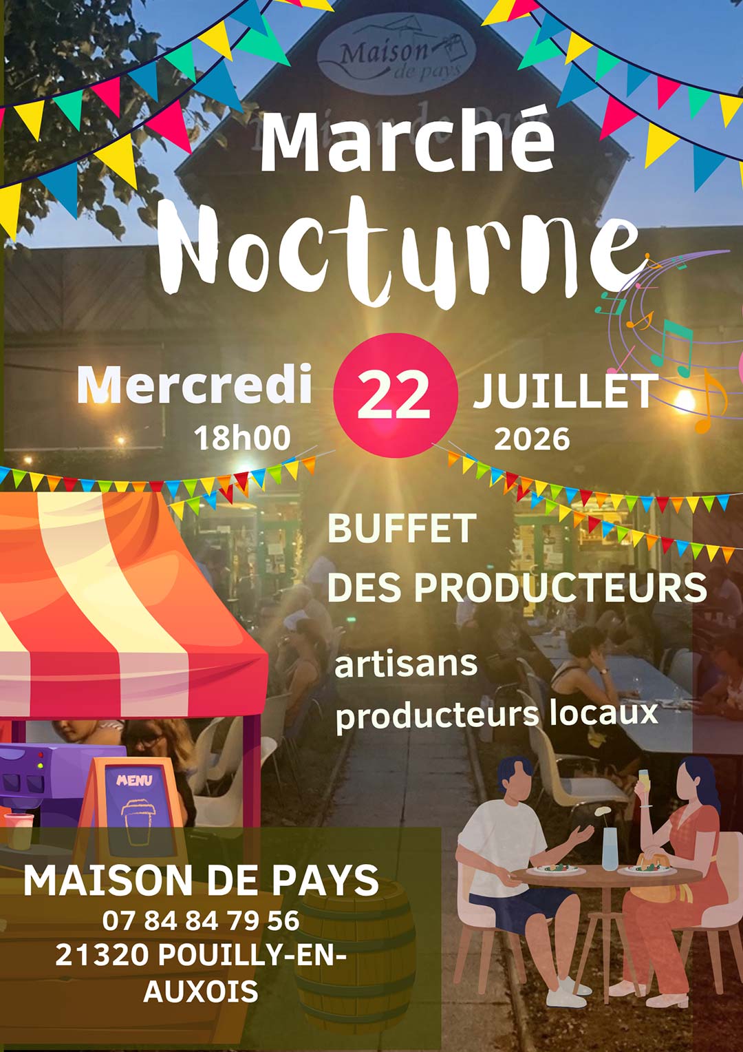 Affiche du marché nocturne 2026 de la Maison de Pays de Pouilly-en-Auxois