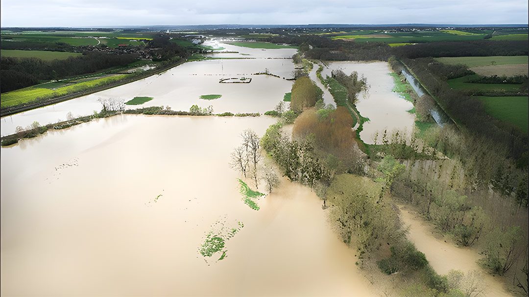 Photo des inondations de l'Armançon à Tronchoy en avril 2024