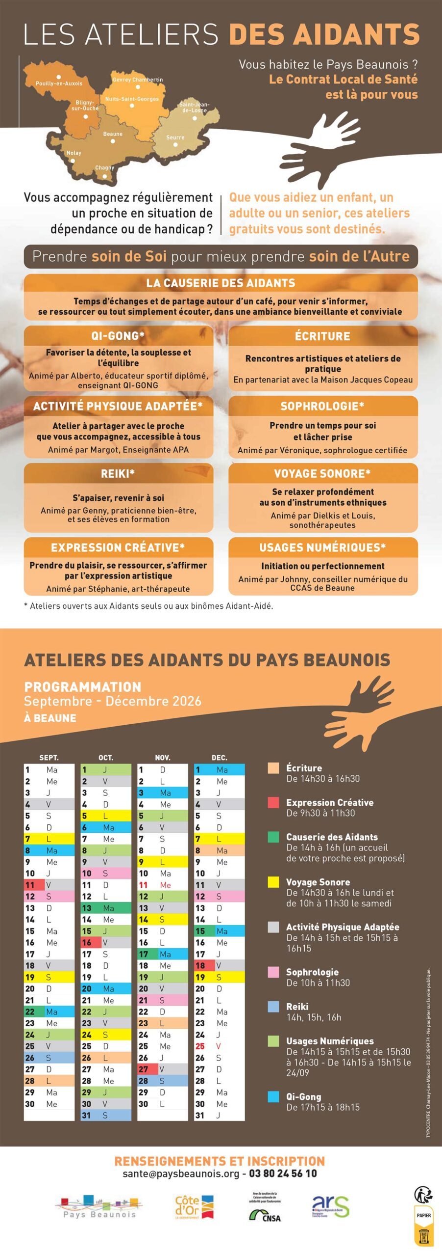 Affiche programme des ateliers des aidants du Pays Beaunois, 2ème semestre 2026