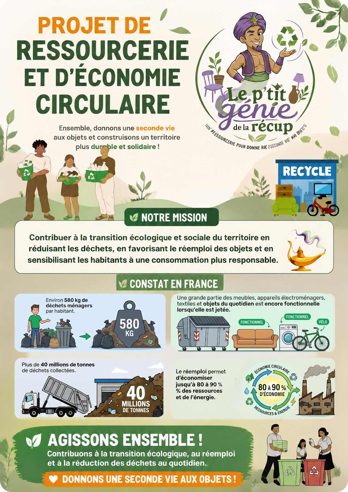 Flyer questionnaire projet de ressourcerie Ptit Génie de la Récup.